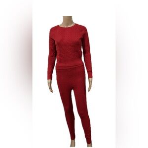 Red Knit Sweater and Leggings Two Piece Set- Medium